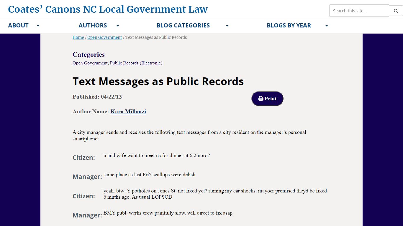 Text Messages as Public Records - Coates' Canons